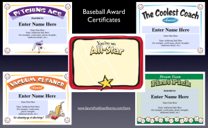 Baseball award certificates image
