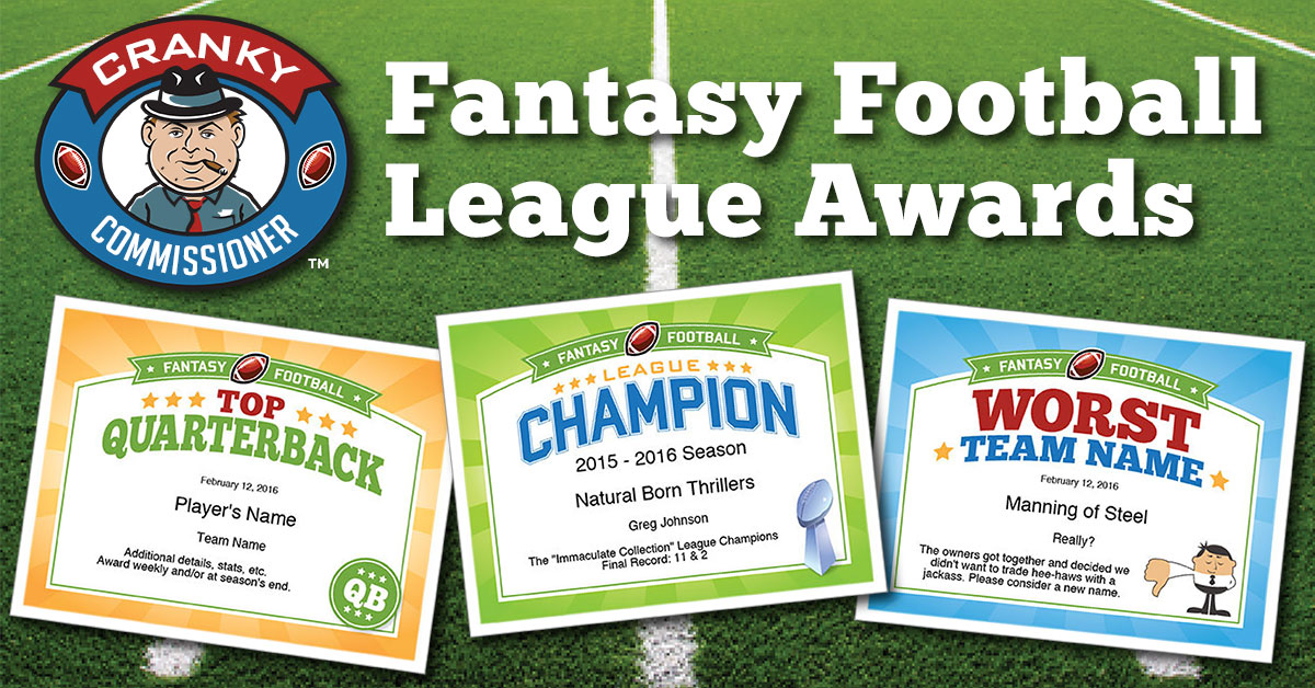 Fantasy football League award certificates